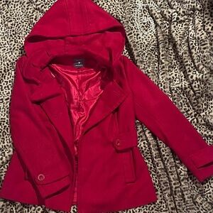 ❤️Forever 21 Red Hooded Pea Coat🍎